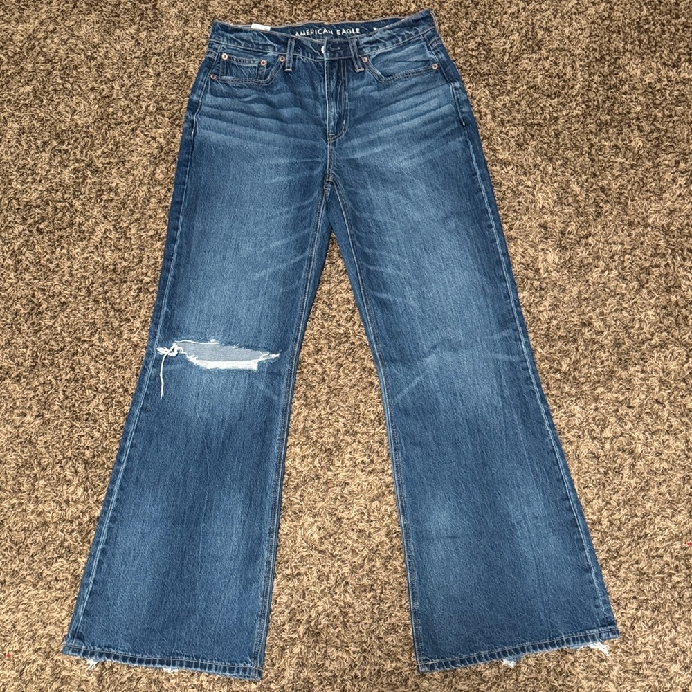 American Eagle Outfitters Women's Distressed Blue Flare Jeans